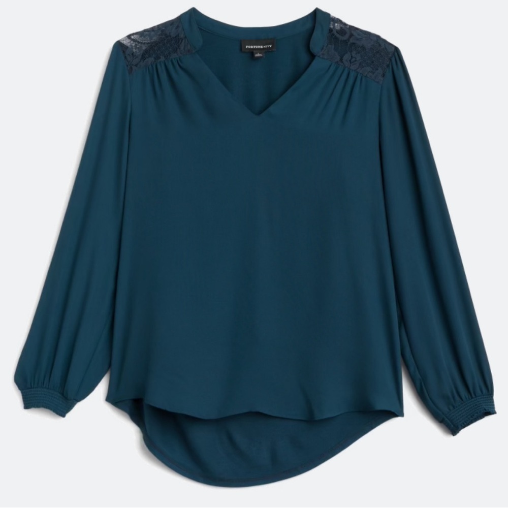 🌿 NWT FORTUNE + IVY Sarna Lace Detail Blouse – Navy Blue, XS 🌿 - Picture 8 of 9